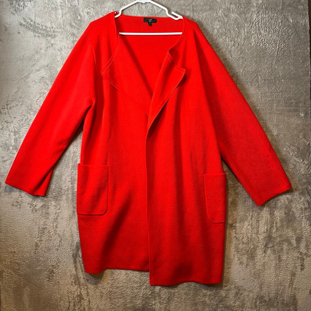 J Crew‎ Juliette Collarless Wool Blend Sweater Blazer Size 2X Red